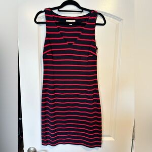 Banana Republic Navy Blue Red Stripe Sleeveless Stretch Midi Dress, Size 4
